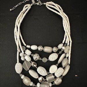 Chico's White and Silver Multi-Strand Necklace